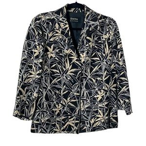 Silk linen Dana Buchman bamboo print blazer black and  tan women’s size 6